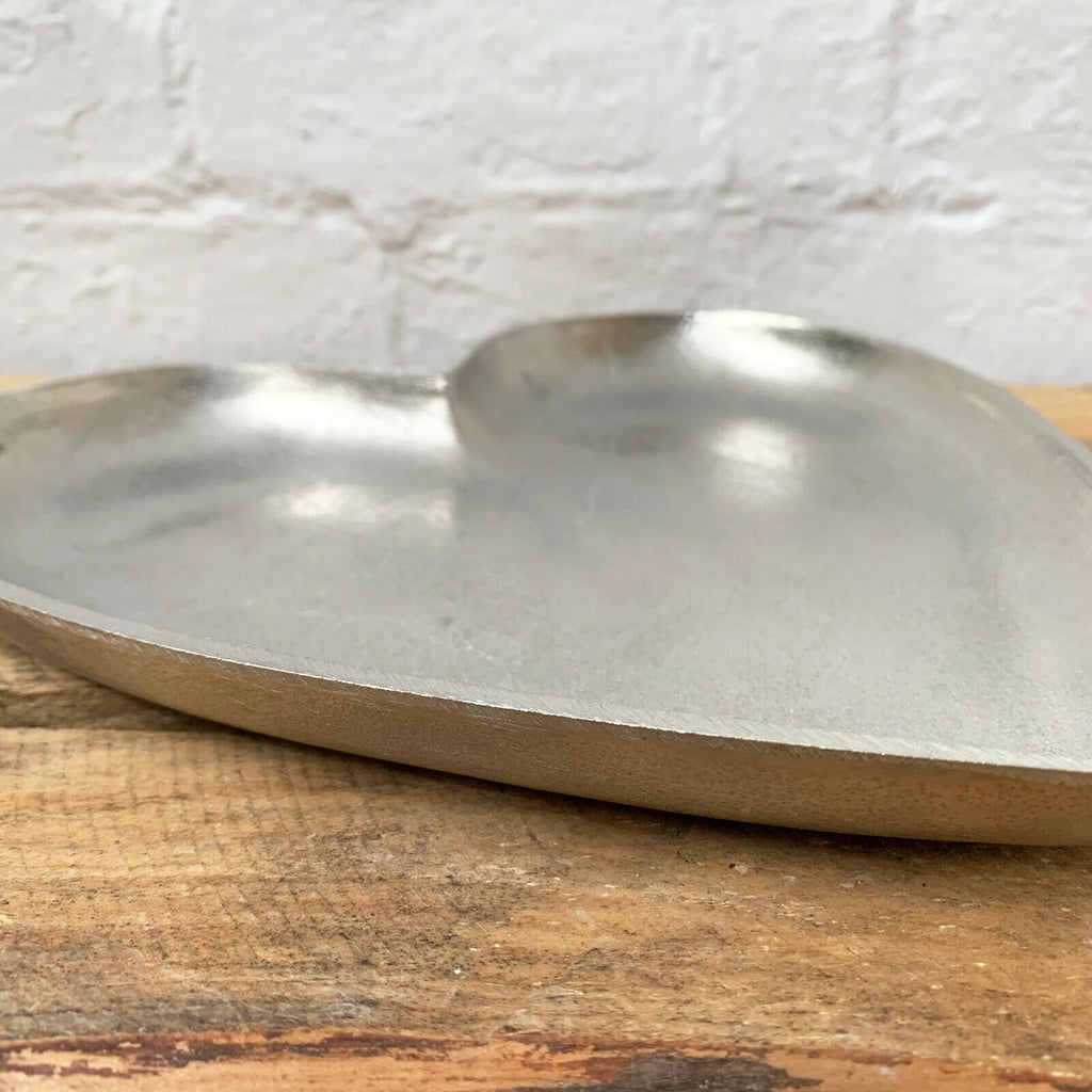 Set Of 2 Brushed Silver Love Heart Plates