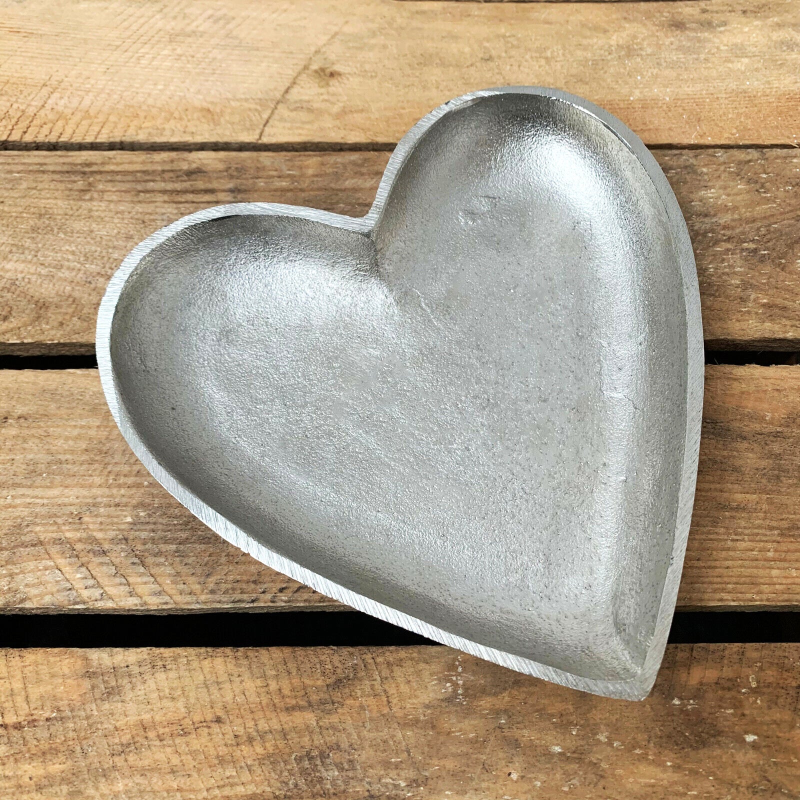 Set Of 2 Brushed Silver Love Heart Plates