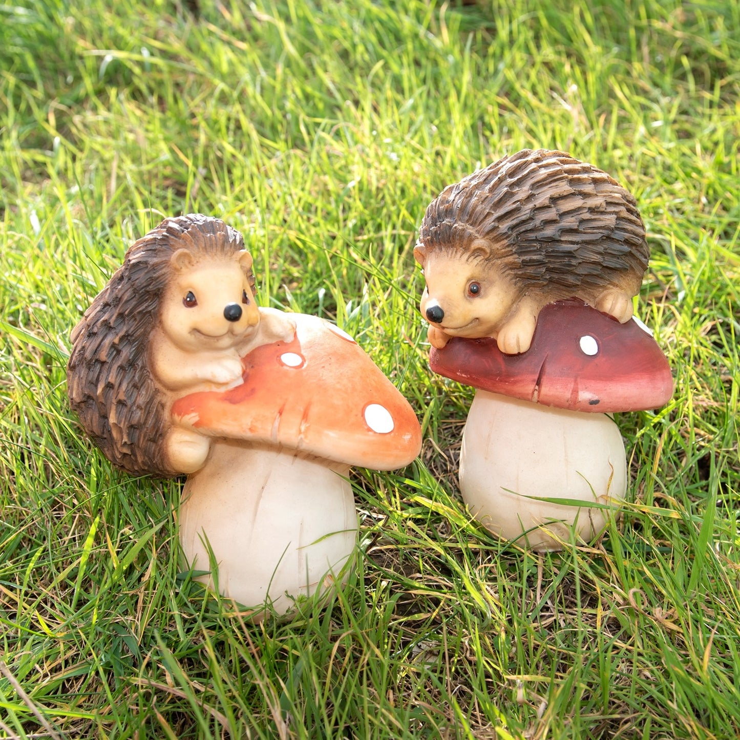 Set Of 2 Hedgehogs On Toadstools Figurines