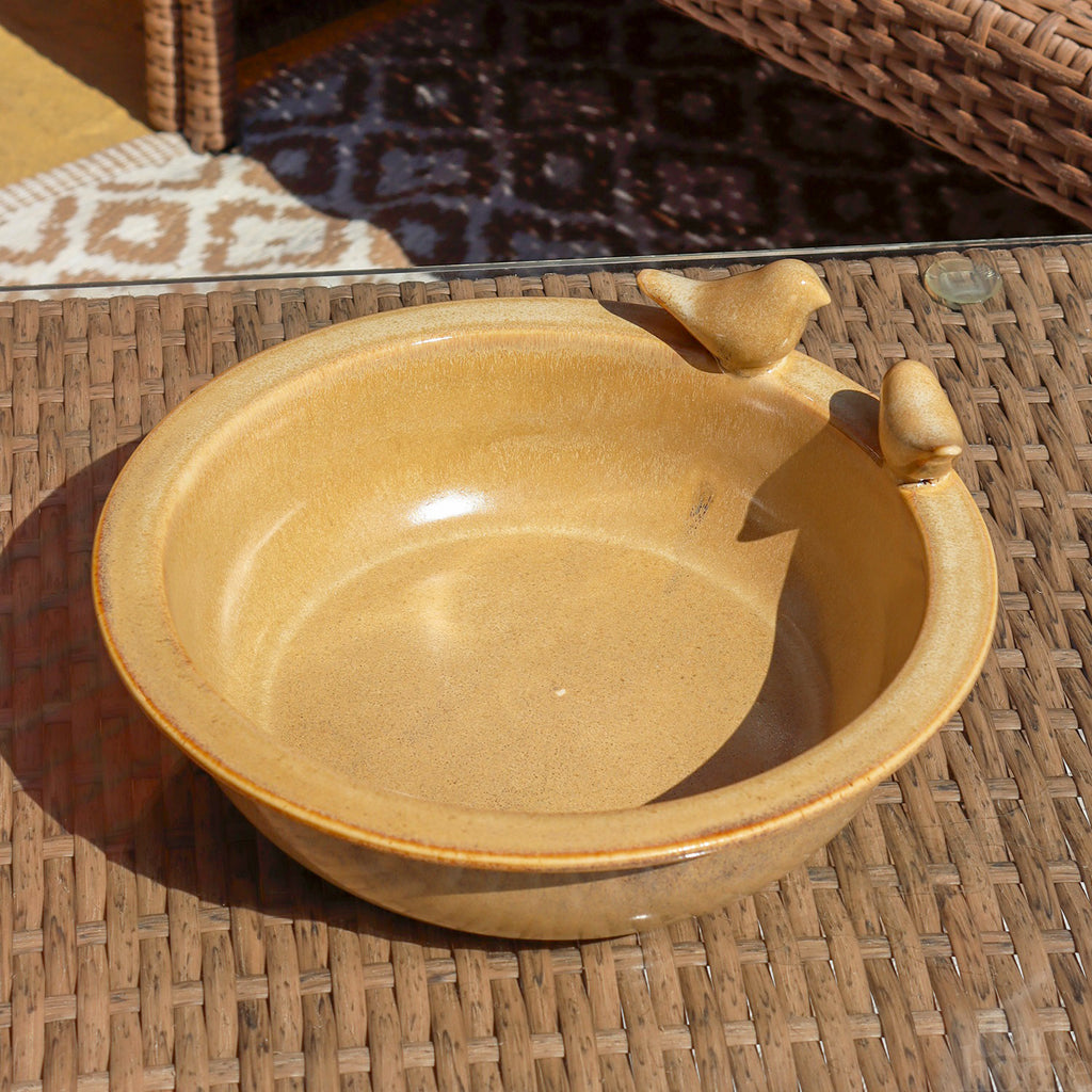 Speckled Brown Reactive Glaze Bird Bath