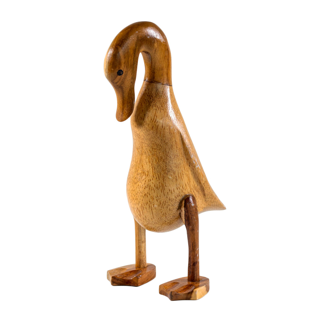 Teak Wood Shy Duck Ornament