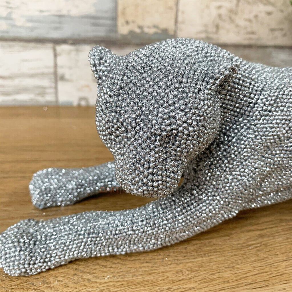 Silver Glitter Cheetah Sculpture