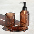 Amber Ribbed Glass Set Of 3 Bathroom Accessories