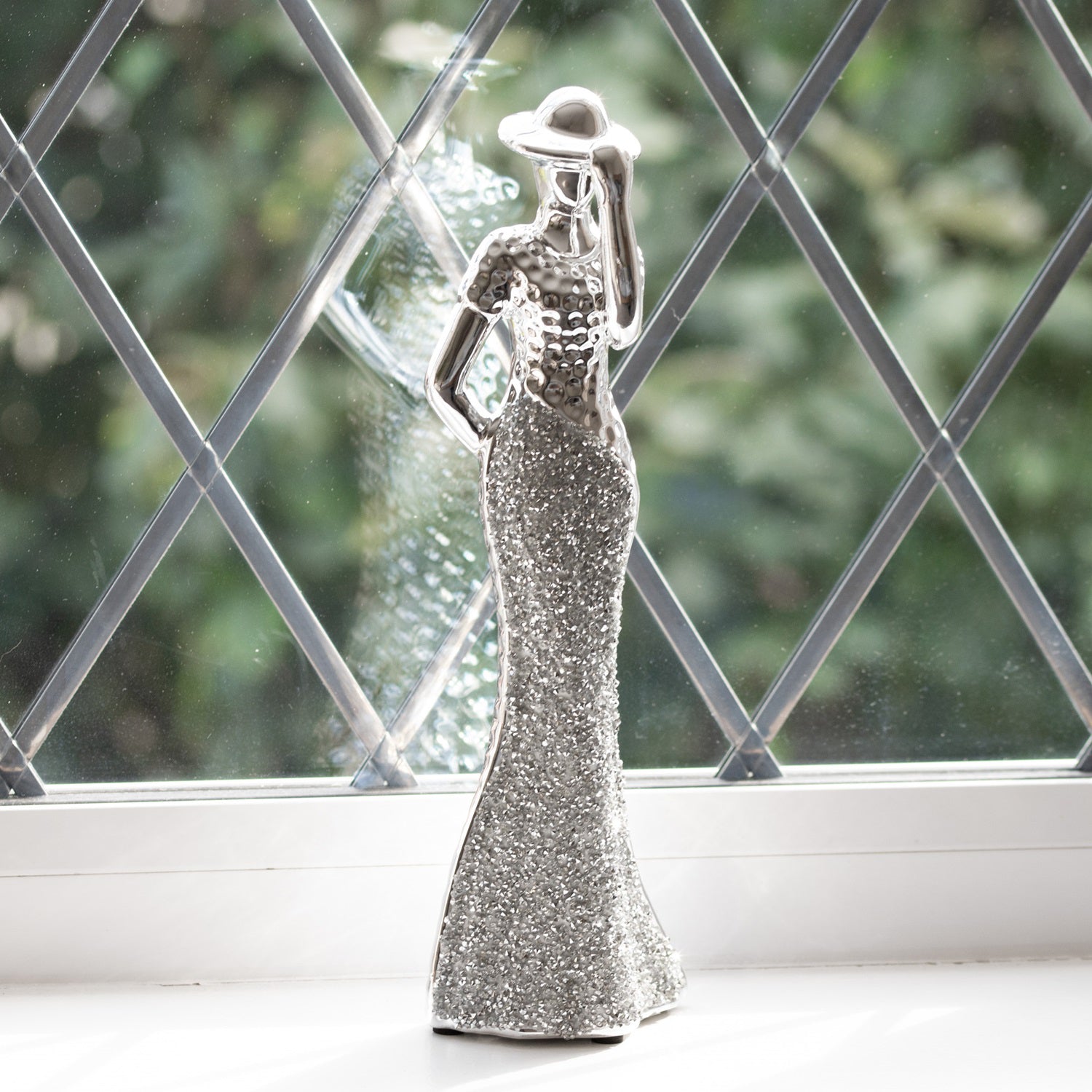 Silver Sparkle Lady Ornament - Hand On Hat