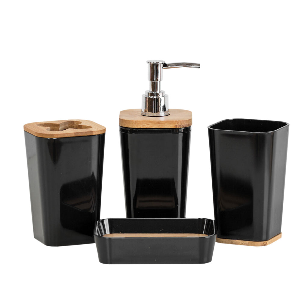 4 Piece Black Plastic / Bamboo Bathroom Accessories Set