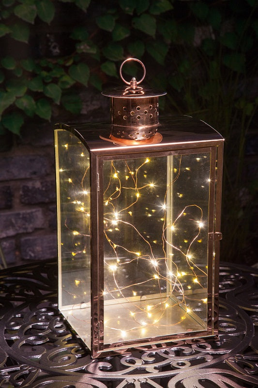 Copper Outdoor Lantern With Fairy Lights