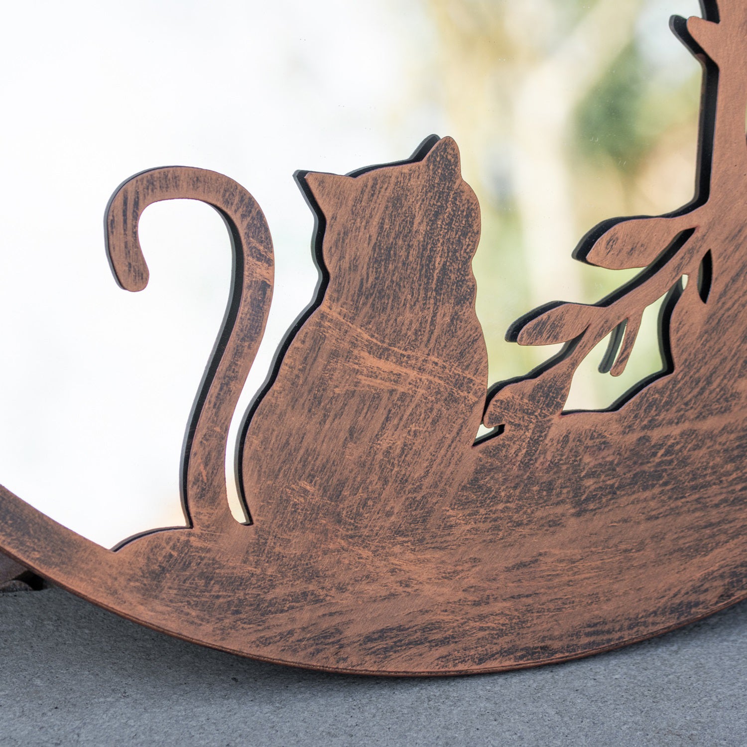 Bronze Metal Round Cat Silhouette Mirror