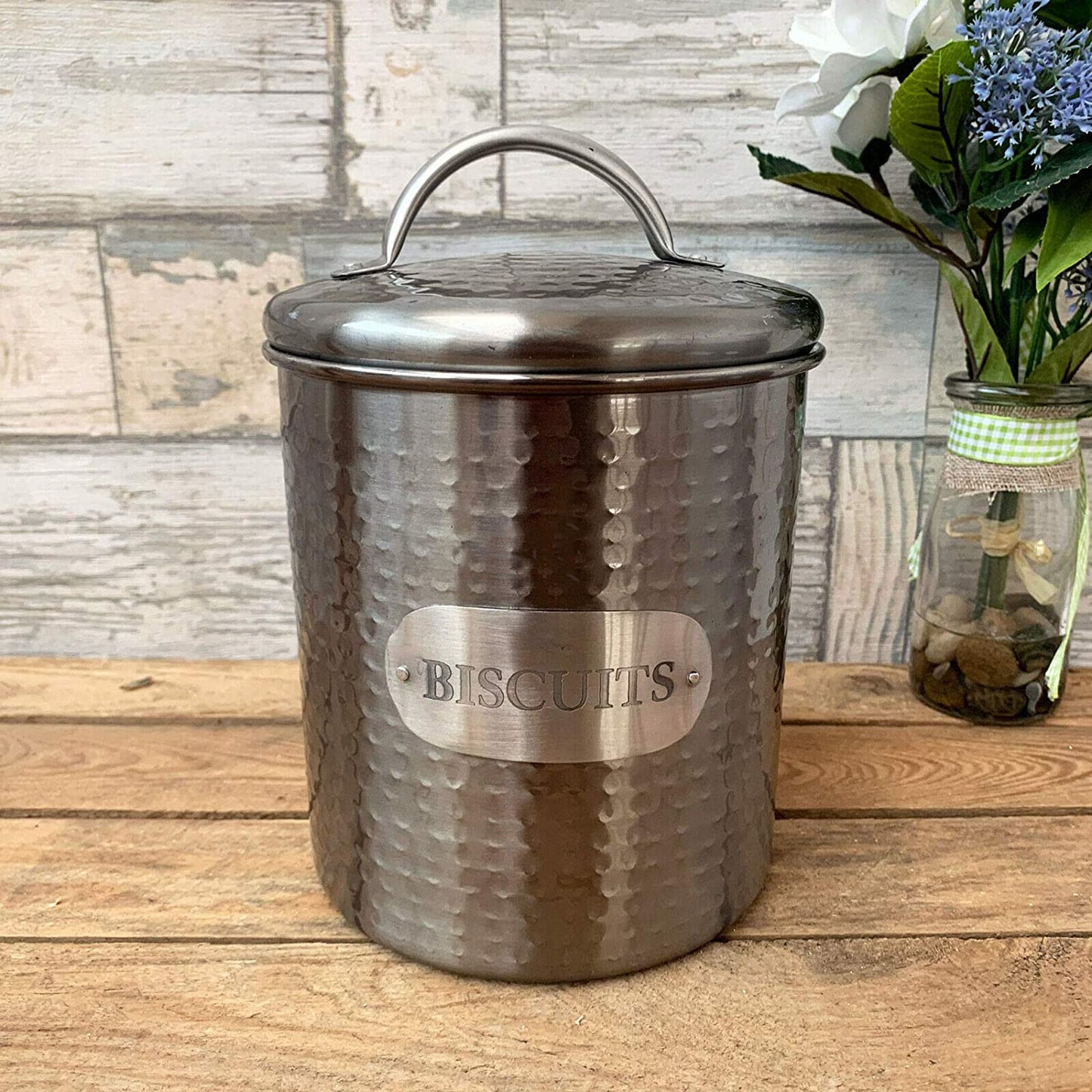 Grey Hammered Biscuit Tin