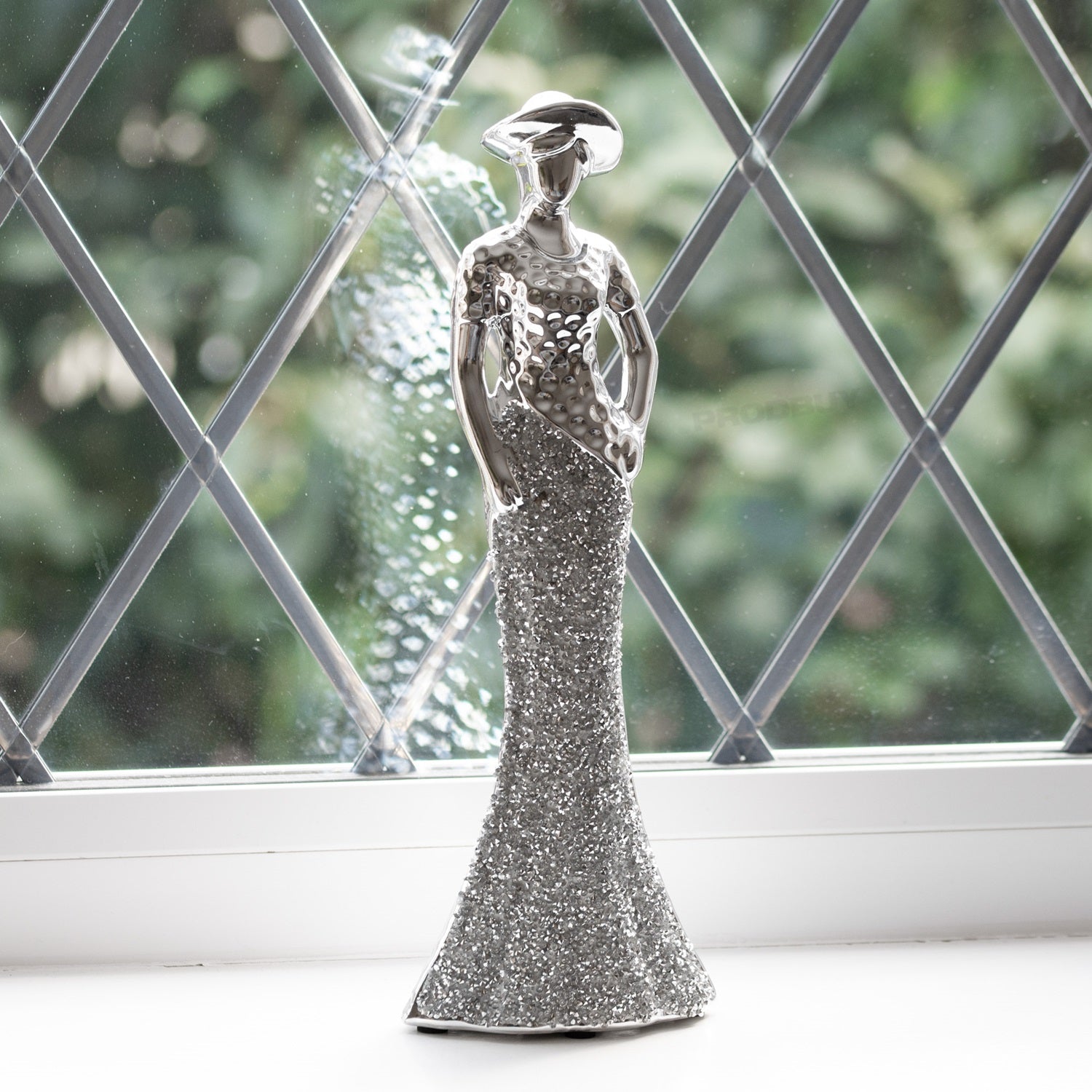 Set Of 2 Silver Sparkle Lady Ornaments