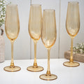 Set Of 4 Amber Ribbed Champagne Flute Glasses