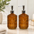 Set Of 2 Amber Brown Diamond Glass Soap Dispensers