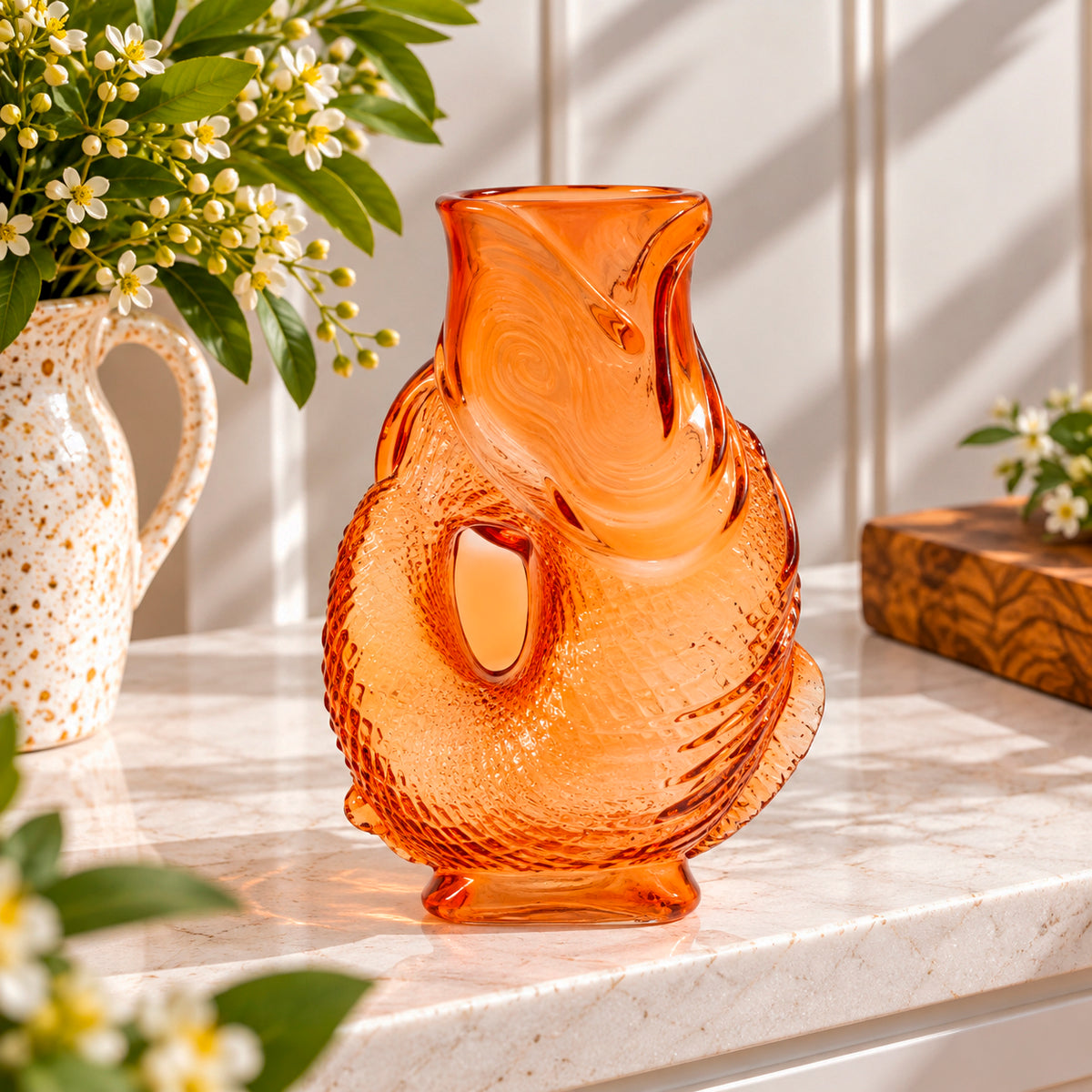 Eclectic Orange Glass Fish Vase