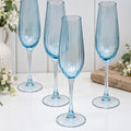 Set Of 4 Blue Ribbed Champagne Flute Glasses
