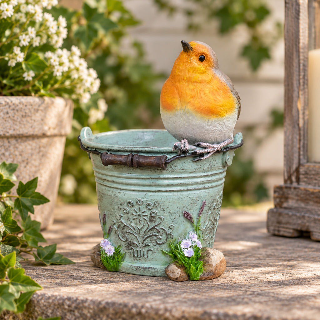 Singing Robin On Bucket Ornament