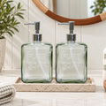 Set Of 2 Clear Glass Embossed Pure Soap Dispensers