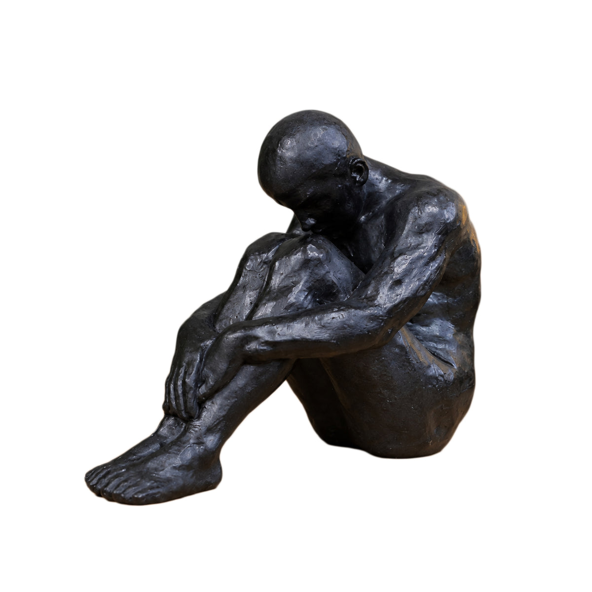 Small Bronze Sitting Man Sculpture