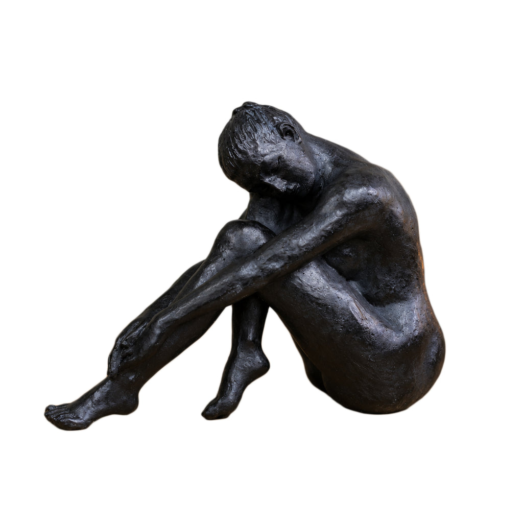 Small Bronze Sitting Woman Sculpture