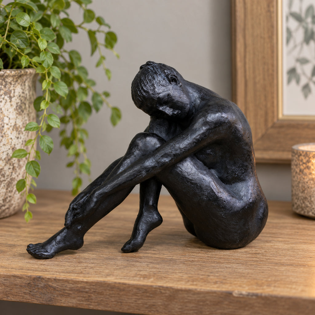 Small Bronze Sitting Woman Sculpture