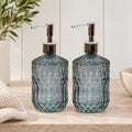 Set Of 2 Smoky Grey Diamond Glass Soap Dispensers