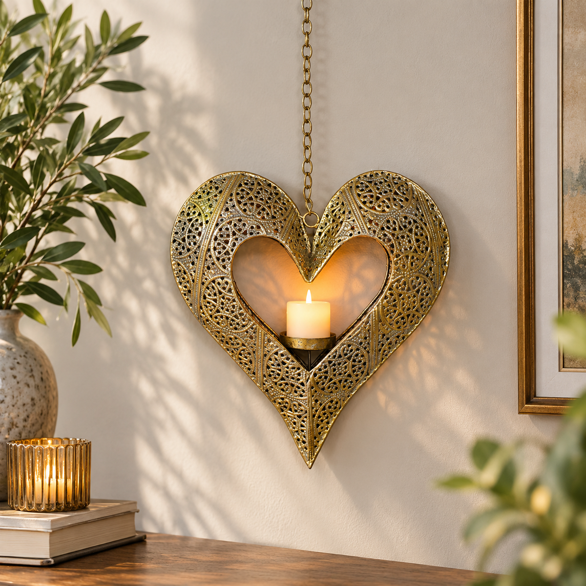 Gold Moroccan Heart Wall Candle Holder
