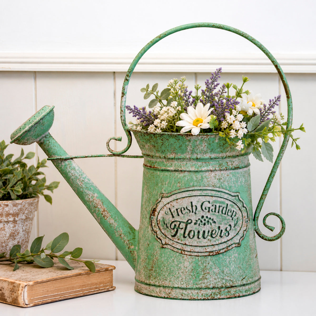 Vintage Green Watering Can Planter