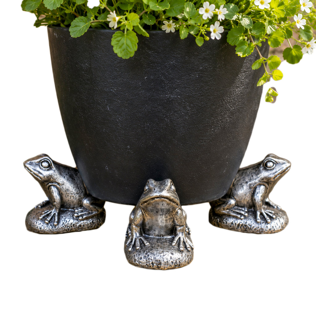 Set Of 3 Silver Frog Plant Pot Stands