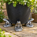 Set Of 3 Silver Frog Plant Pot Stands