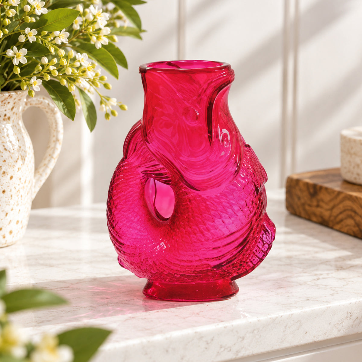 Eclectic Pink Glass Fish Vase
