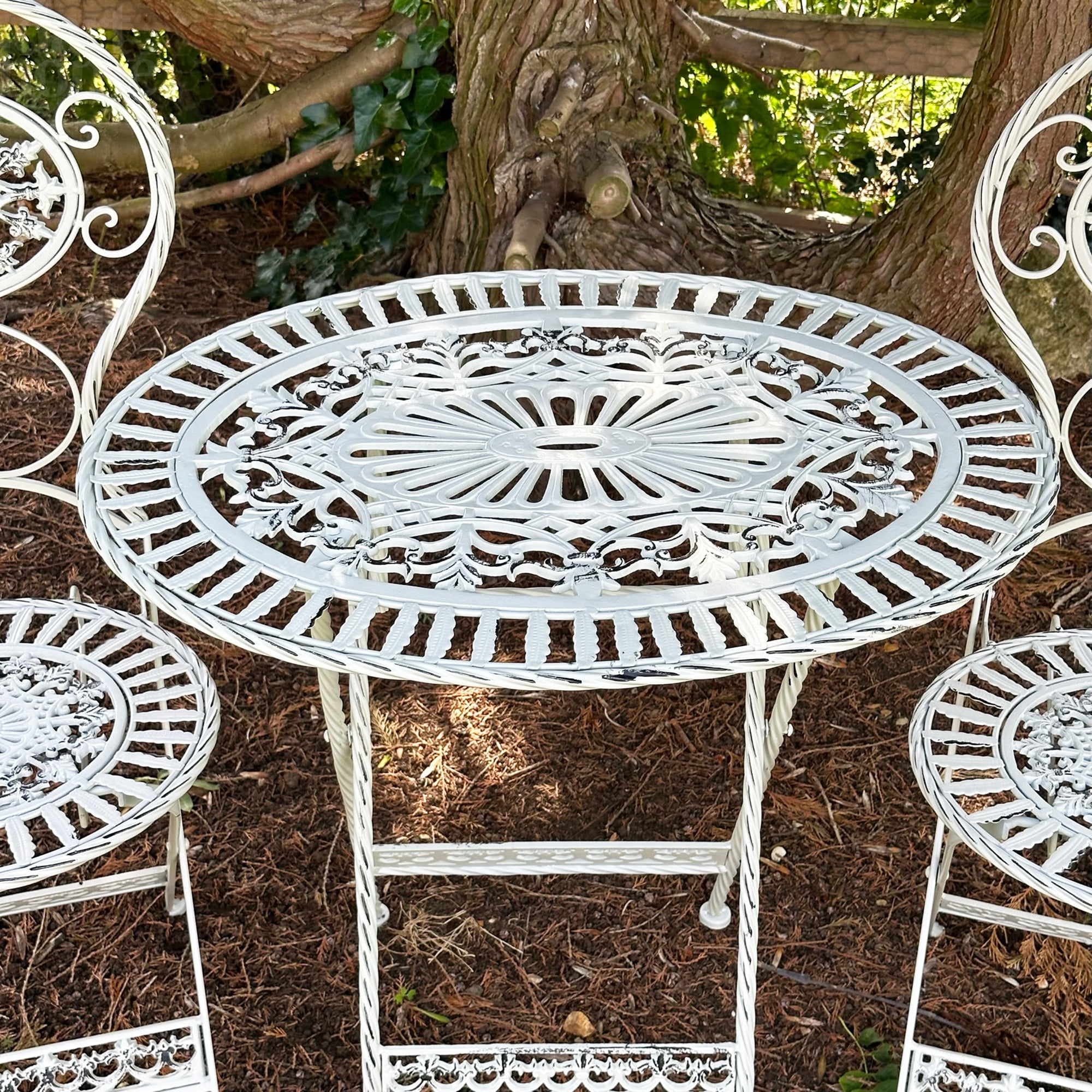 3pc White Oval Garden Bistro Set