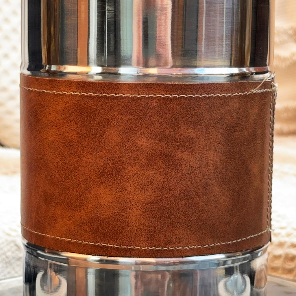 Stainless Steel Wine Cooler Faux Leather Detail