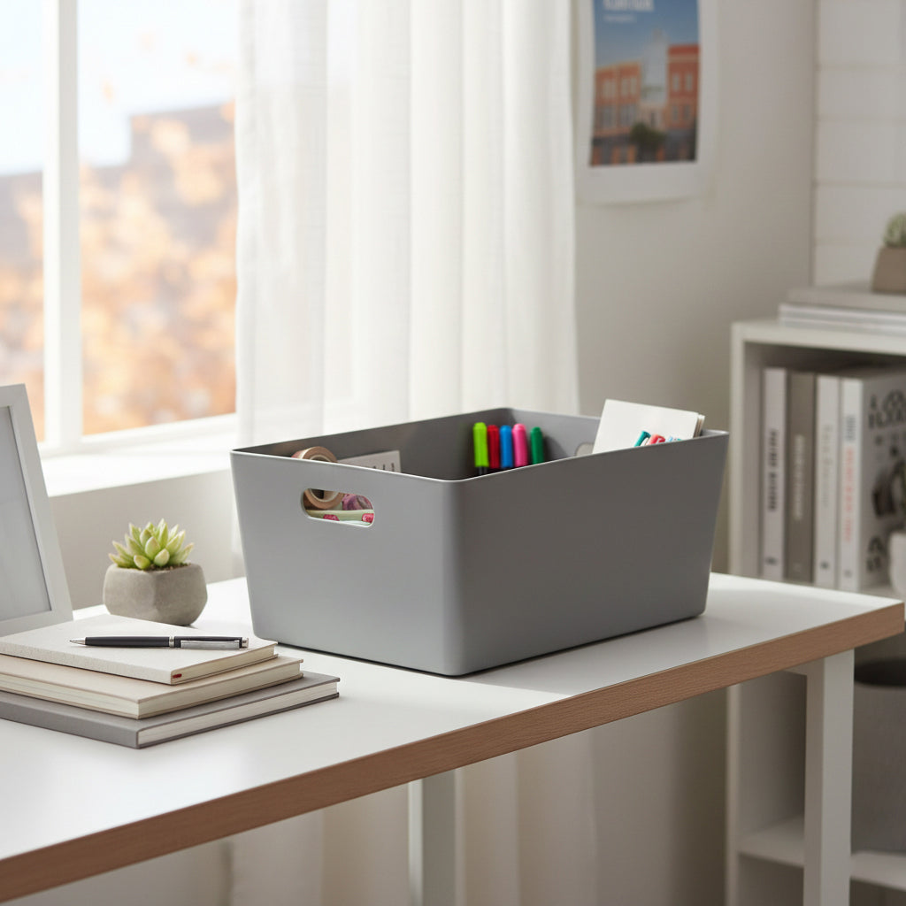 Set Of 2 Grey Studio Deep Plastic Storage Baskets