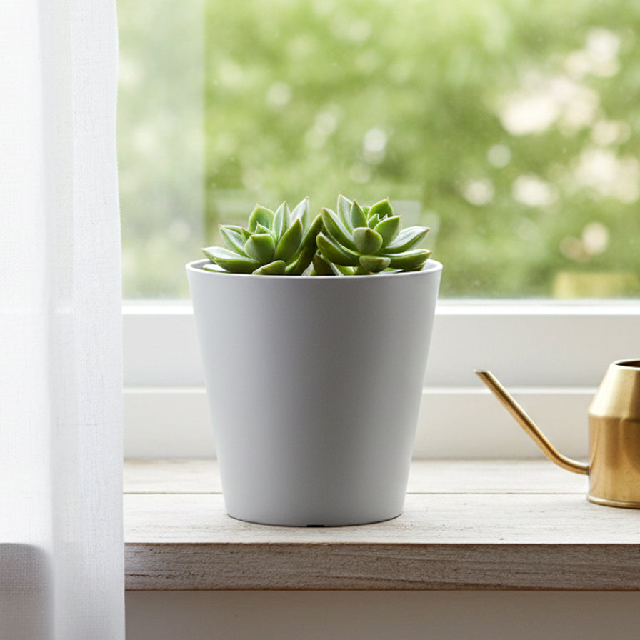 Set Of 4 Cool Grey Plastic Indoor Plant Pots
