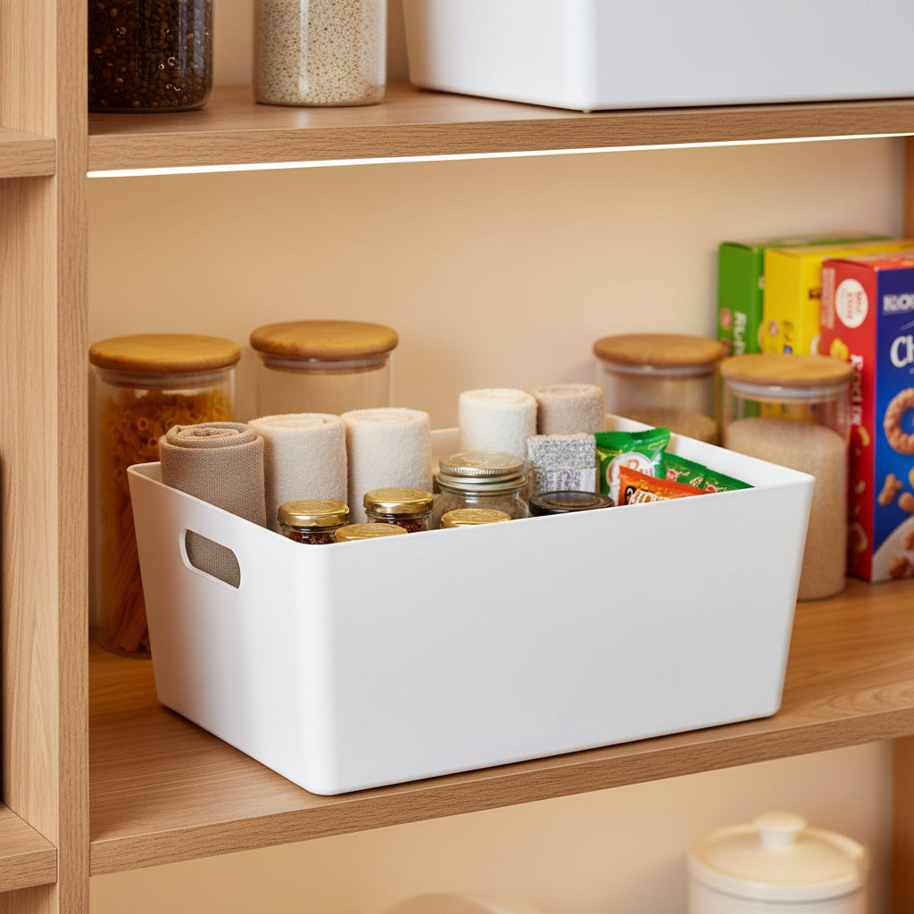 Set Of 2 White Studio Deep Plastic Storage Baskets