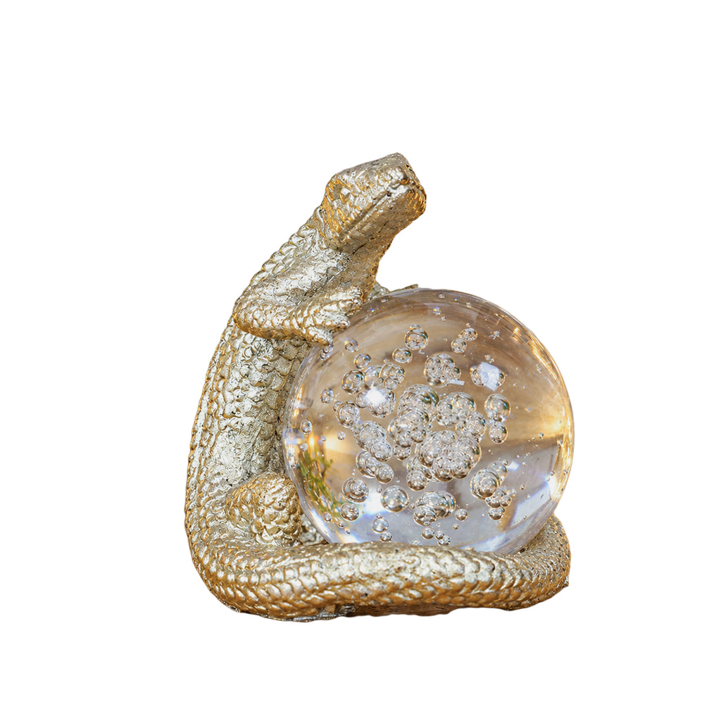Champagne Gold Lizard On Glass Ball Ornament