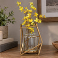 Antique Gold Geometric Metal & Glass Flower Vase