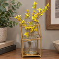 Antique Gold Square Geometric Metal & Glass Flower Vase