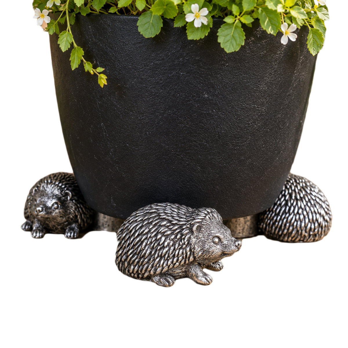 Set Of 3 Silver Hedgehog Plant Pot Stands