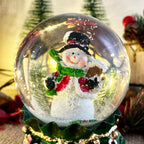 Snowman In Green Sack Snow Globe