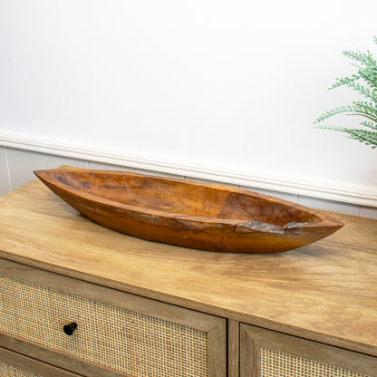 Lange Bootsschale aus Teakwurzelholz, 60 cm