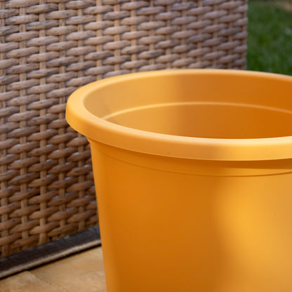 Set Of 4 Mustard Plastic Cylinder Planters