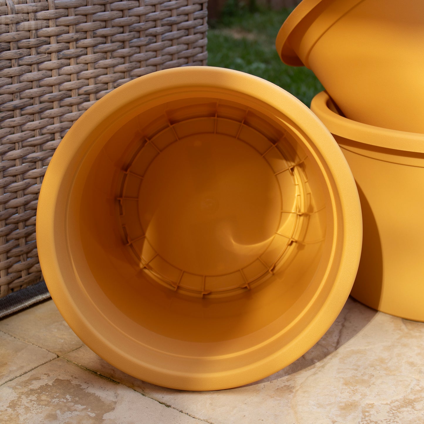 Set Of 4 Mustard Plastic Cylinder Planters