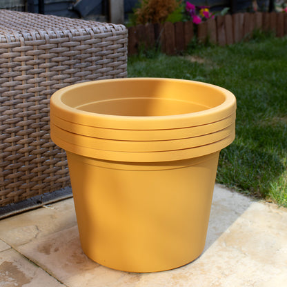 Set Of 4 Mustard Plastic Cylinder Planters