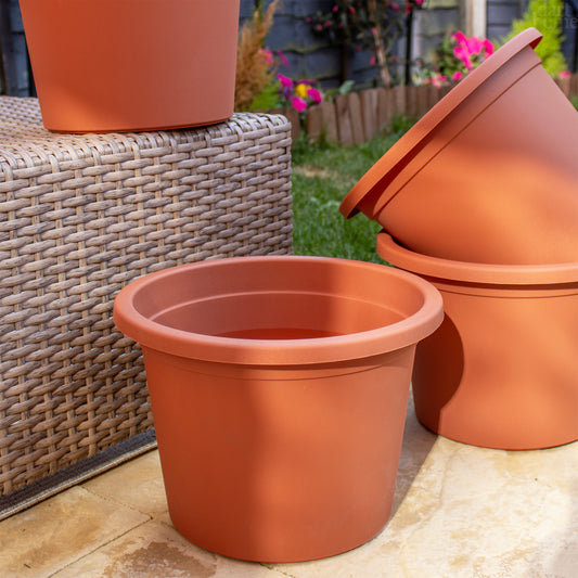 Set Of 4 Terracotta Plastic Cylinder Planters