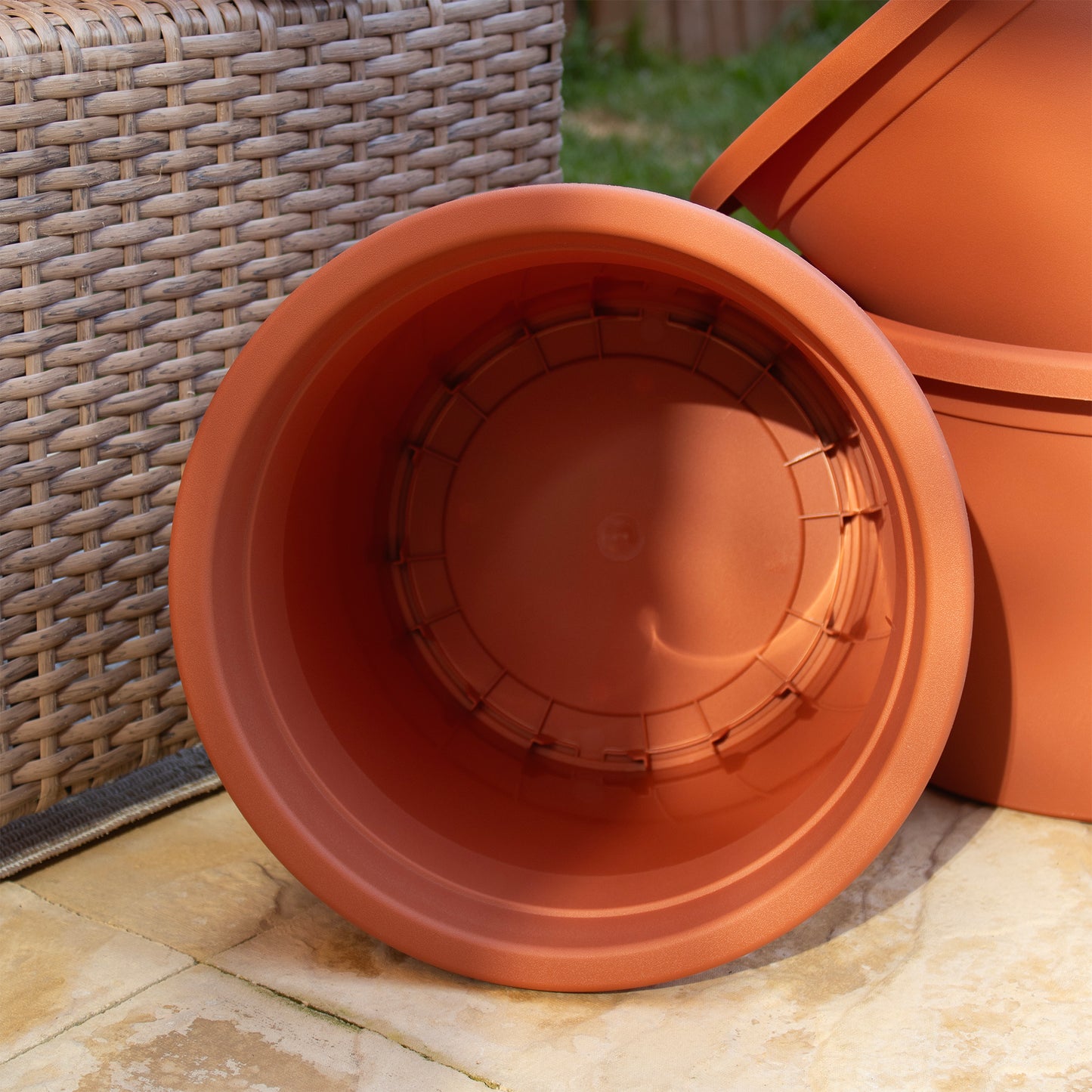 Set Of 4 Terracotta Plastic Cylinder Planters