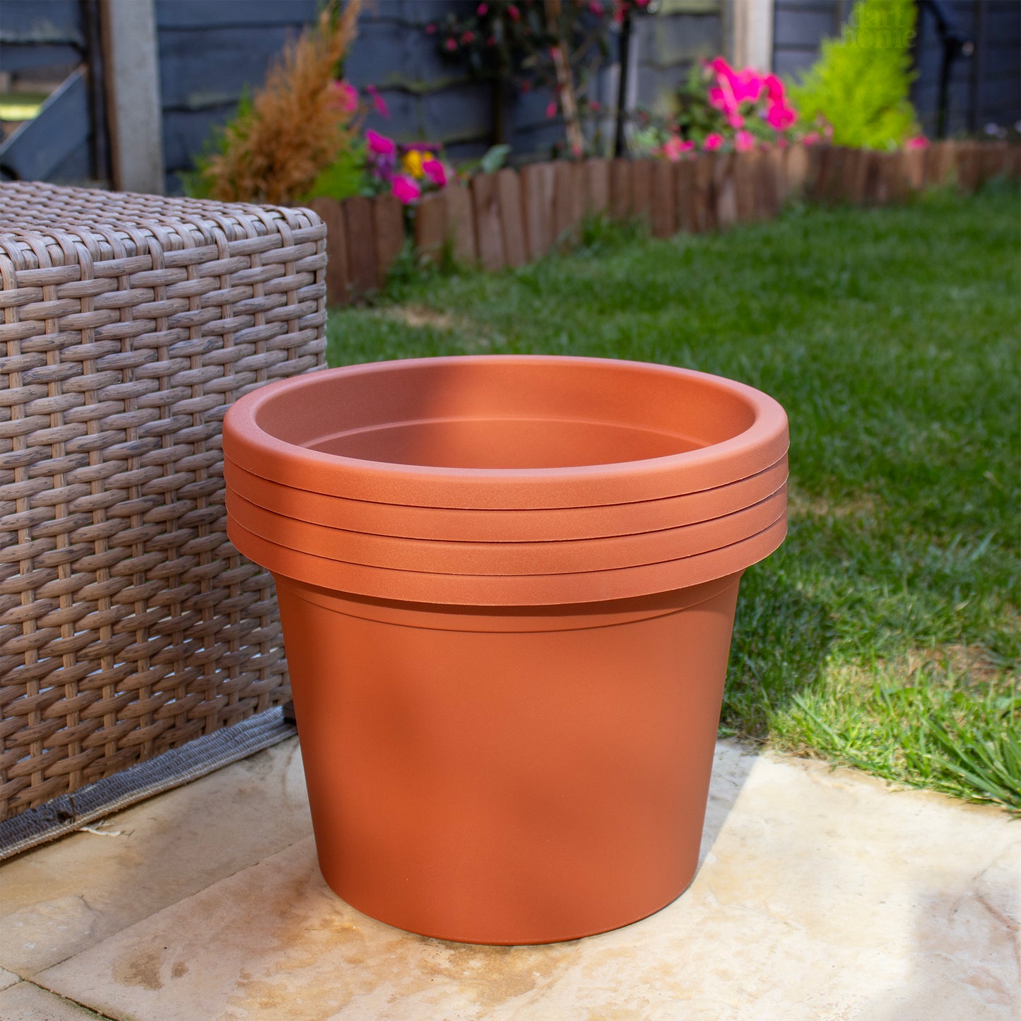 Set Of 4 Terracotta Plastic Cylinder Planters