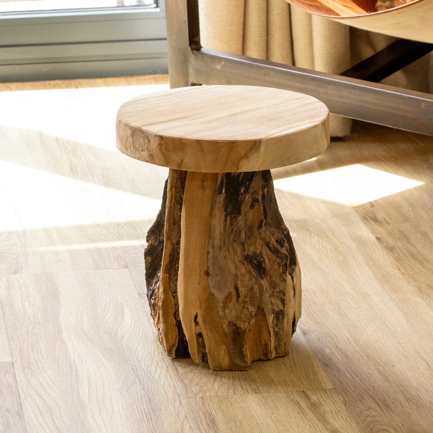 Round Rustic Teak Root Decorative Stool