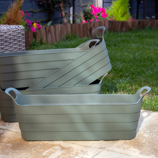 Set Of 4 Green Plastic Trough Planters