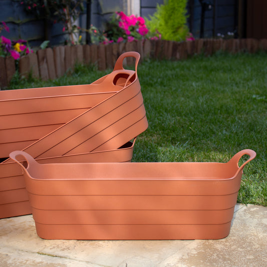 Set Of 4 Terracotta Plastic Trough Planters