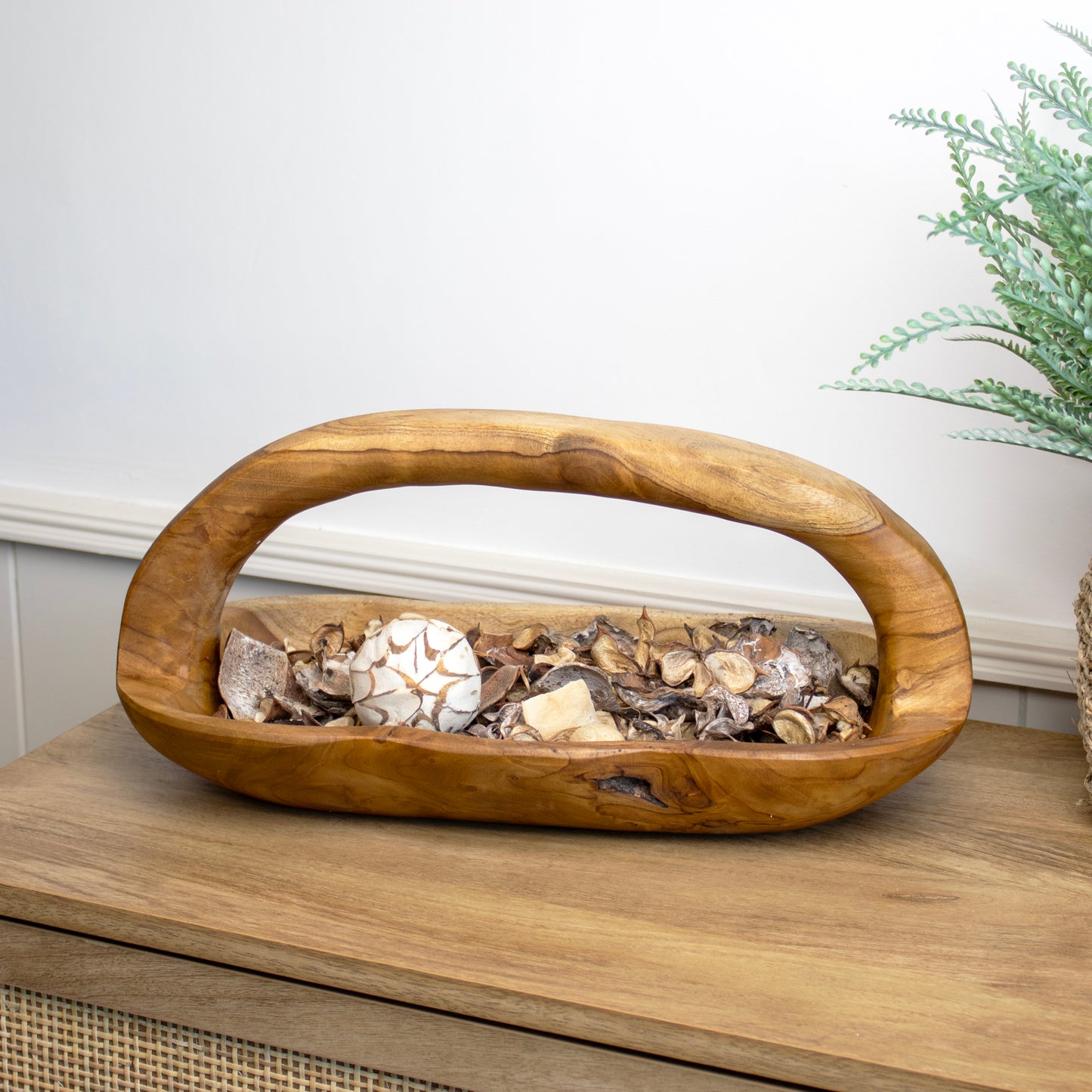 Große lange Schüssel aus Teakwurzelholz, 40 cm