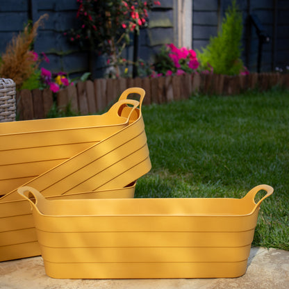 Set Of 4 Mustard Plastic Trough Planters